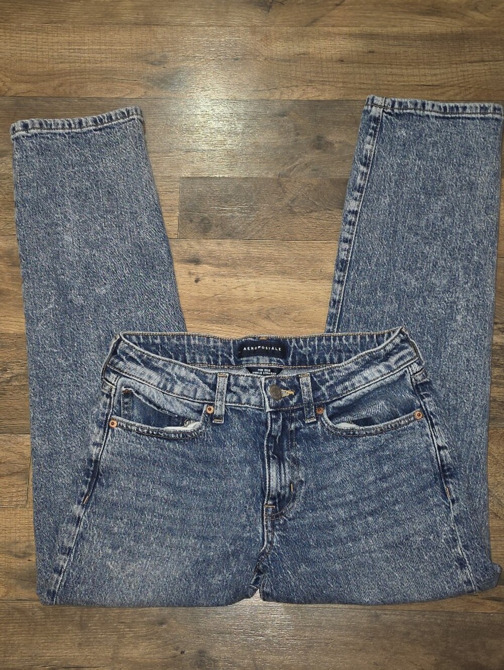 Aeropostale High Rise Straight Leg Denim Acid Wash Jeans